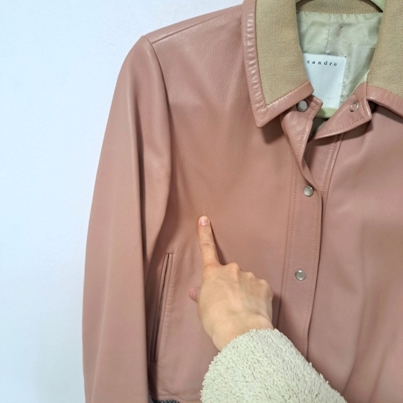 Sandro Paris lambs leather bomber jacket pink small - Picture 11 of 13